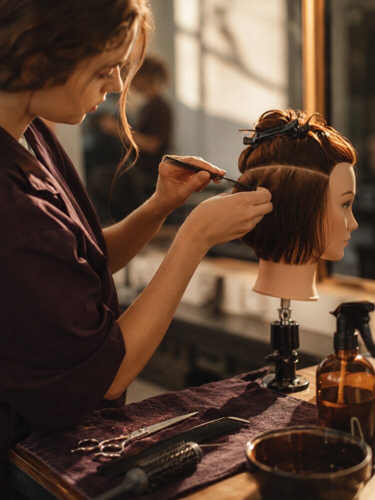 A student practicing sectioning on the training floor